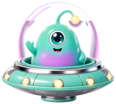 Aizi the alien in a small flying saucer